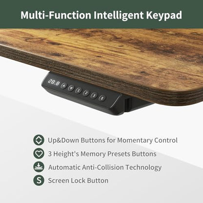 FEZIBO Height Adjustable Electric Standing Desk with 5 Drawers, 55 x 24 Inch Table with Storage Shelf, Sit Stand Desk Black Frame/Rustic Brown Top, 55 inch