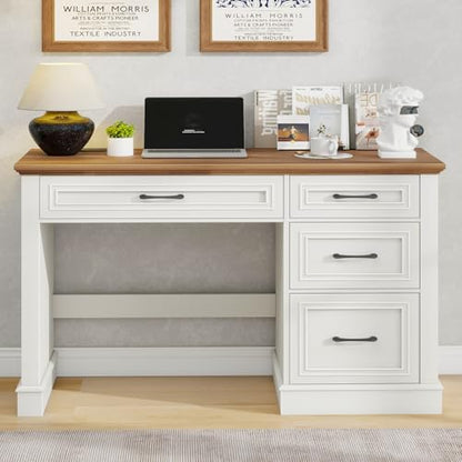 Vabches Farmhouse 47" Executive Desk with Charging Station, Unique White | Computer Desk with Drawers, Workstation Computer Desk with File Drawer for Home Office,Study. - color: Unique White