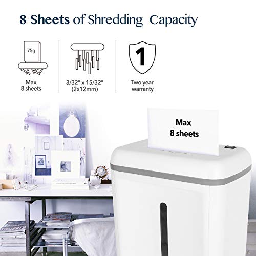WOLVERINE SD9101 P-5 Super Micro Cut Shredder, 8-Sheet, 4.5Gal, 54dB, White | P-5 Super Micro Cut | 2×12mm Particles | 8-Sheet/75g Paper | Cards+Staples+Clips | 54dB Quiet | 40Cr Steel Gears | 17L Bin - size: 8-Sheet Level P-5-White