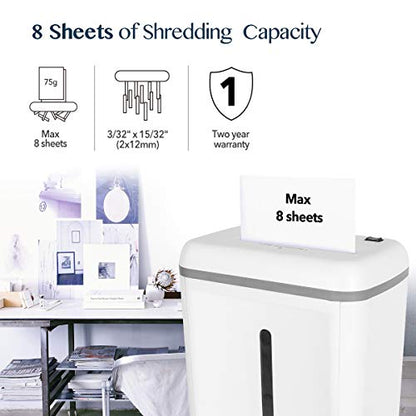 WOLVERINE SD9101 P-5 Super Micro Cut Shredder, 8-Sheet, 4.5Gal, 54dB, White | P-5 Super Micro Cut | 2×12mm Particles | 8-Sheet/75g Paper | Cards+Staples+Clips | 54dB Quiet | 40Cr Steel Gears | 17L Bin - size: 8-Sheet Level P-5-White