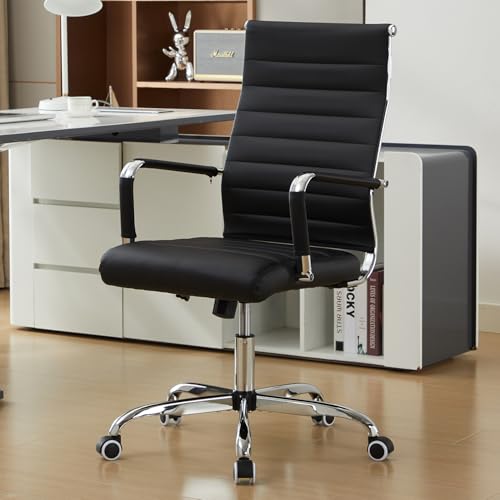 Office Desk Chair Leather, Conference Room Chairs with Wheels, Modern Executive Computer Guest Chairs with Arms (Black) - color: Black