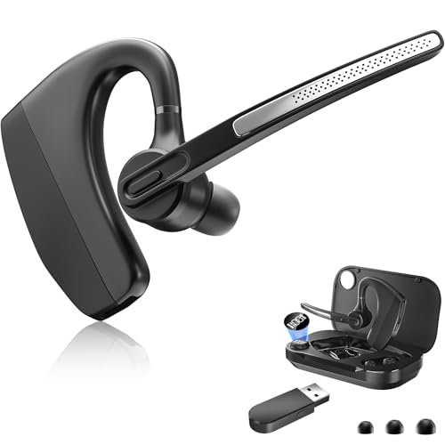 Herloreen Bluetooth Headset with Mic, USB Dongle & Charging Case for Work - style: Headset + Charge Case + USB Dongle-HLK30