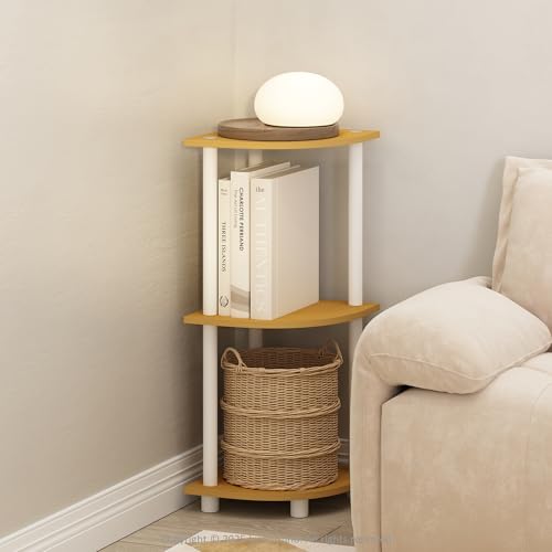 Furinno Turn-N-Tube Corner Shelf, 3-Tier Corner Bookshelf, Beech - color: Beech/White, size: 3-Tier