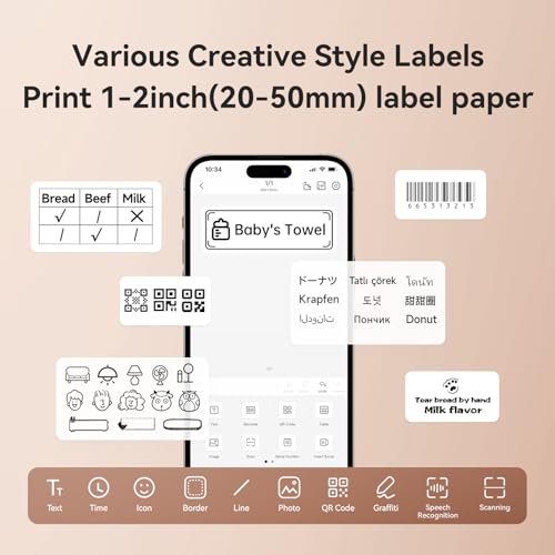 NIIMBOT B1 Label Maker Machine with Tape for Home and School, Silver Gray | 2 Inch Portable Label Printer Bluetooth Thermal Sticker Printer for Small Business Labeling, Compatible with Phones & PC - color: Silver Gray, style: Printer+Tape