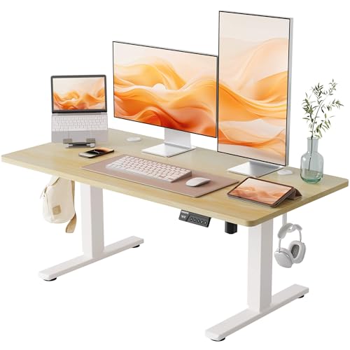YIHAYO Low Height Adjustable Desk, Lifts 18.1-28.3 Inches, Electric Standing Desk for Short People, 48 x 24 Inches Computer Table with Splice Board for Home Office, Natural - color: White Frame/Natural Top, size: 48*24 Inch