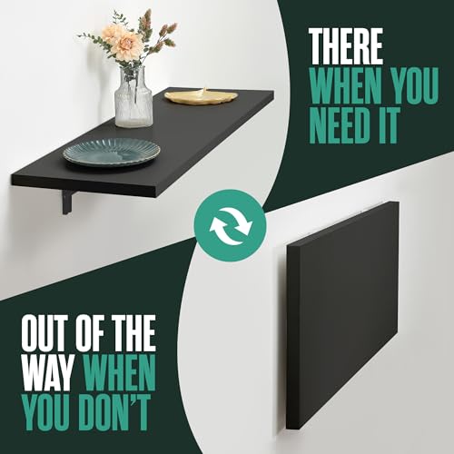 Wall Mounted Desk, Murphy Desk, Wall Mounted Folding Table, 48x16 Black | Houseables Laundry Folding Table, Fold Down Work Bench, Foldable Station, Floating Bar, Hanging, Dining, Kitchen, Clothes - color: Black