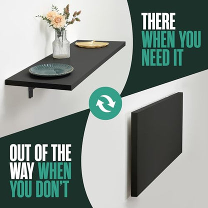 Wall Mounted Desk, Murphy Desk, Wall Mounted Folding Table, 48x16 Black | Houseables Laundry Folding Table, Fold Down Work Bench, Foldable Station, Floating Bar, Hanging, Dining, Kitchen, Clothes - color: Black
