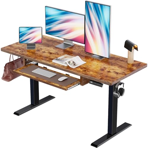 Marsail Electric Standing Desk with Ergonomic Keyboard Tray, Adjustable Desk with 27.5” to 46.7” Height Range, 4 Memory Presets, Smooth and Quiet Lifting, 48 x 24 inch Adjustable Height,TZESD14Rustic - color: Rustic Brown, size: 48x24"