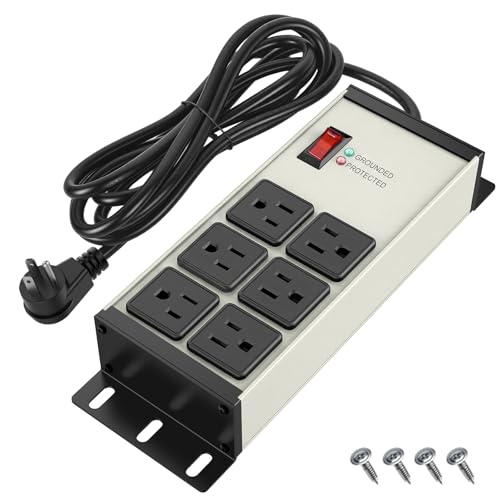 Heavy Duty Surge Protector Power Strip Gray, 6 Outlets, 6FT | 2500J Surge Protection, Wall Mountable, Switch, Metal, 14AWG Flat Plug Extension Cord for Garage, Workshop - color: Gray, size: 6FT