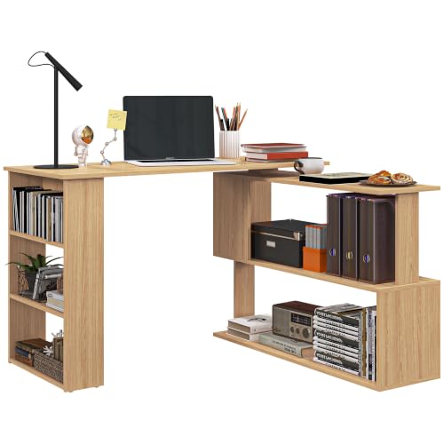 HOMCOM 47 Inch L Shaped Desk, Home Office Table, 360 Degree Rotating Maple - color: Maple