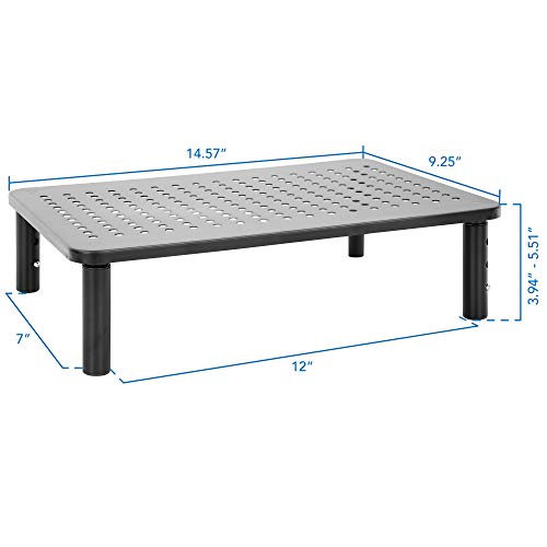 Mount-It! Height Adjustable Single Monitor Riser | Metal Mesh Computer Screen Platform | Desktop Riser for Laptop, Monitor, and Printer | 44lbs Capacity (Black) - size: Set of 1