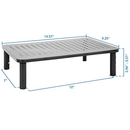 Mount-It! Height Adjustable Single Monitor Riser | Metal Mesh Computer Screen Platform | Desktop Riser for Laptop, Monitor, and Printer | 44lbs Capacity (Black) - size: Set of 1