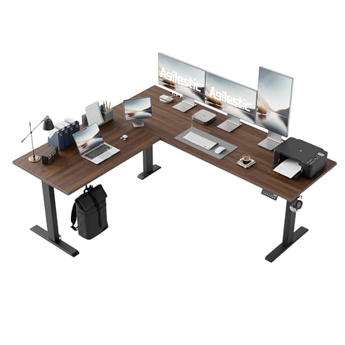 Agilestic L Shaped Standing Desk Adjustable Height, 75 Inch, Dark Walnut - color: Dark Walnut, size: 75 x 61 Inch