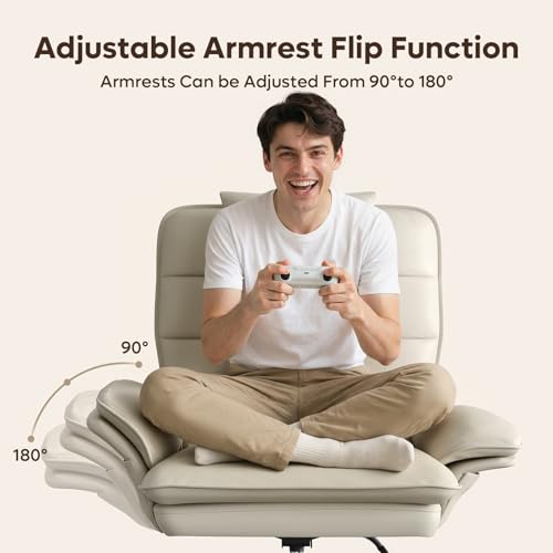 Bestier Cross Legged Office Chair with Headrest PU Leather Beige | Criss Cross Chair with Adjustable Arms 135° Reclining Executive Chair Big and Tall Computer Desk Chair for Home - color: Beige Pu Leather, size: High Back