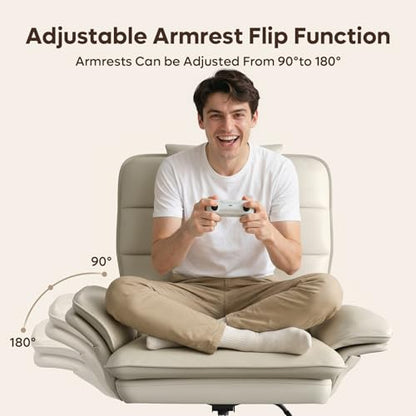 Bestier Cross Legged Office Chair with Headrest PU Leather Beige | Criss Cross Chair with Adjustable Arms 135° Reclining Executive Chair Big and Tall Computer Desk Chair for Home - color: Beige Pu Leather, size: High Back