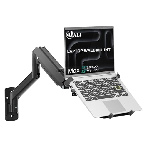 WALI Laptop Wall Mount, Fully Adjustable Laptop Arm Fits 10 to 17" Notebook, 2-in-1 Monitor Wall Mount for 17 to 32" Computer Screen, Holds up to 15.4-22lbs(GSWM001NLP), Black