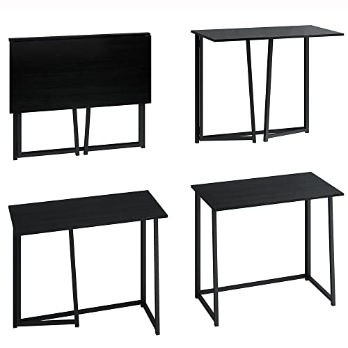 4NM 31.5" Small Folding Desk, Foldable Computer Home Office Desk, Study Writing Table for Small Space Saving Bedroom, Easy Assembly - All Black - color: All Black, size: 31.5"W x 17.7"D