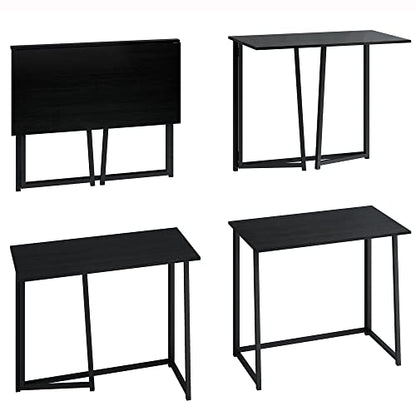 4NM 31.5" Small Folding Desk, Foldable Computer Home Office Desk, Study Writing Table for Small Space Saving Bedroom, Easy Assembly - All Black - color: All Black, size: 31.5"W x 17.7"D