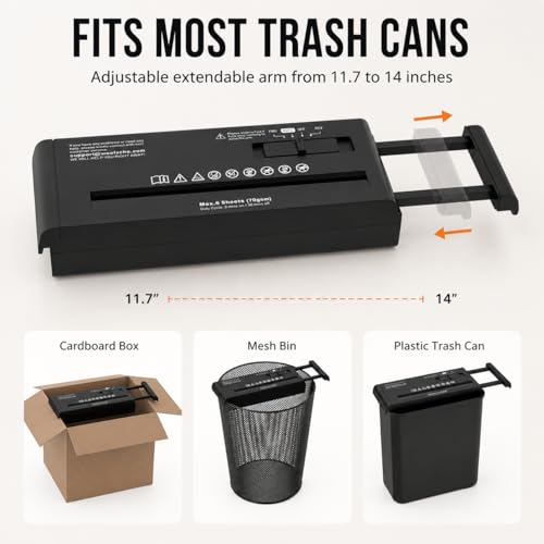 Compact Strip-Cut Paper Shredder, 6-Sheet Capacity, P-1 Security Level, 3-Minute Continuous Run, 4 Control Modes, Fits Most Trash Cans, Black