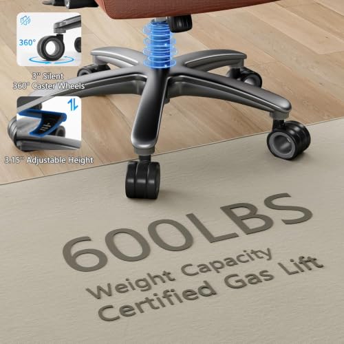 Big and Tall Office Chair with 5D Arms, Fabric & PU Leather Heavy Duty Desk Chair, Adjustable Lumbar Support & Height, Tilt Function, High Back Ergonomic Executive Computer Chair - color: Retrobrown