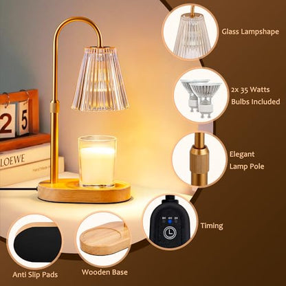 Candle Warmer Lamp with Timer - Electric Candles Wax Warmers Glass Lamps - color: Amber