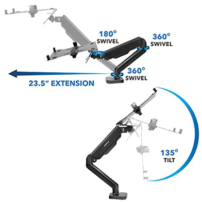 Mount-It! Laptop Desk Mount Arm with Gas Spring, Height Adjustable Laptop Stand for Desk, Fits Laptops up to 17 Inch, Full Motion Laptop Tray Mount with Clamp or Grommet Installation - style: Laptop Arm