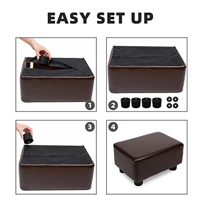 CAROLMADE Small Foot Stool Ottoman Footstool with Legs Under Desk Footrest for Living Room Bedroom and Office, Dark Brown - color: Pu Brown, size: 11"d X 15.4"w X 8.3"h