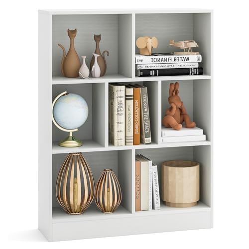 Tangkula 7-Cube Bookshelf, 41” Floor Bookcase with 2 Anti-Tipping Kits, Freestanding Storage Organizer, 4-Tier Display Shelf for Home, Office & Dorms (White, 7-Cube) - color: White, size: 7-Cube