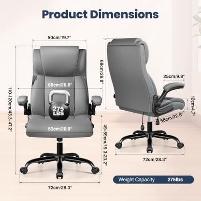 Ergonomic Office Chair, High Back Leather Executive Desk Chair - color: Grey