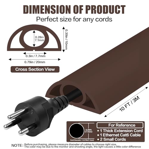 Floor Cord Cover Self Adhesive Cord Hider,10FT Cable Management, Extension Strip Protector for Wires, Prevent Cable Trips for Offices, Gyms, Exhibitions Cavity:0.3"(W) x 0.28"(H) Coffee - color: Coffee, size: 0.78" x 10'