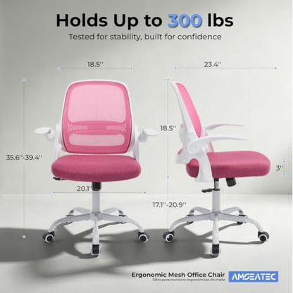 amseatec Mesh Office Chair, Ergonomic Home Office Chair with Flip-Up Arms - color: Pink, size: Oversized