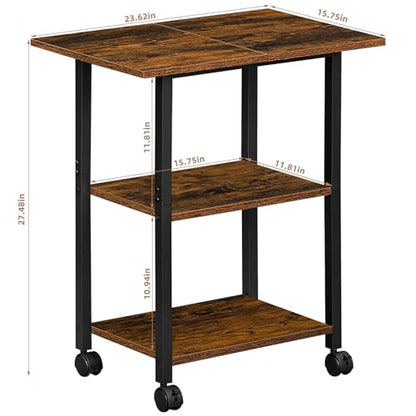 Lerliuo 3-Tier Printer Stand, Industrial Rolling Printer Table with Storage - color: Brown, size: 3-Tier