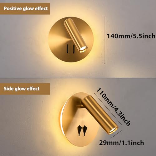 ZEROUNO Wall Mount Reading Light for Bedroom, Backlight Night Wall Lamp, Hardwired Sconce with Switch,LED Wall Lighting for Bedroom Bedside Lamps (Antique Bronze) - color: Gold