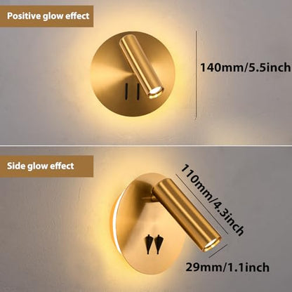 ZEROUNO Wall Mount Reading Light for Bedroom, Backlight Night Wall Lamp, Hardwired Sconce with Switch,LED Wall Lighting for Bedroom Bedside Lamps (Antique Bronze) - color: Gold