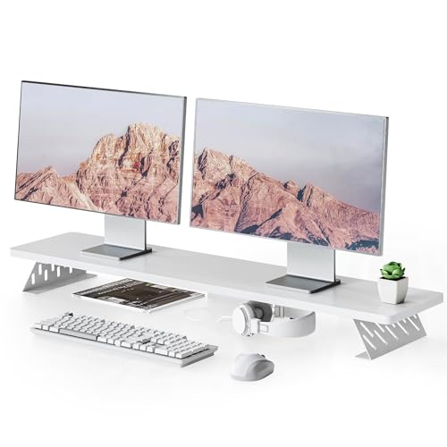 Fenge Monitor Stand Riser, Wooden & Metal Desk Shelf Organizer, White - color: White, size: 42.5 Inch