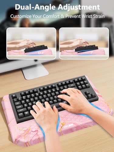 2-in-1 Ergonomic Keyboard Stand with Wrist Rest, Pink Marble - color: Pink Marble