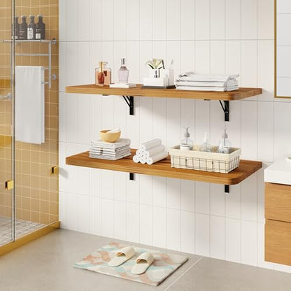 Dogsky Floating Wall Desk 36" x 14" - 200 lbs Heavy Duty Solid Pine - color: Golden Brown, size: 36" x 14"