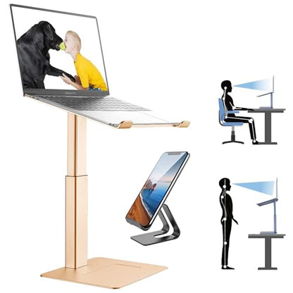 Laptop Stand for Desk, Ergonomic Sitting and Standing Laptop Riser for Notebook MacBook 11-17 Inches，DJ Laptop Stand Adjustable Height from 7-15 Inches Aluminum(Gold) - color: Gold
