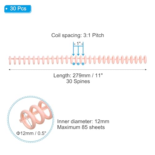 PATIKIL 12mm(1/2") Plastic Spiral Binding Coils, 30 Pcs Binding Spirals 85 Sheet Capacity Binding Spirals for Binding Paper Sheets, Light Pink - color: Light Pink, size: 12mm(1/2")