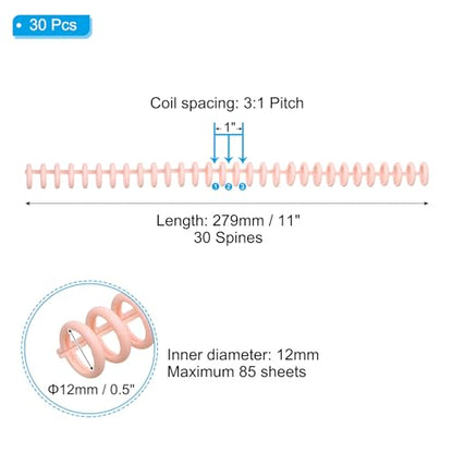 PATIKIL 12mm(1/2") Plastic Spiral Binding Coils, 30 Pcs Binding Spirals 85 Sheet Capacity Binding Spirals for Binding Paper Sheets, Light Pink - color: Light Pink, size: 12mm(1/2")