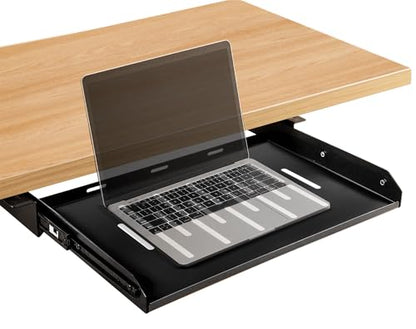 Under Desk Laptop Drawer with Air Vents, 16.3" x 12" Metal Laptop Drawer
