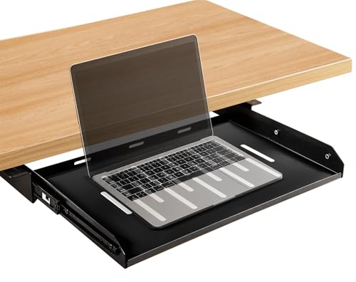 Under Desk Laptop Drawer with Air Vents, 16.3" x 12" Metal Laptop Drawer