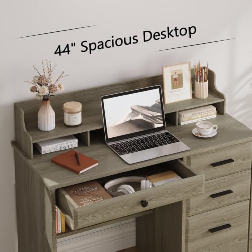 44 Inch Small Desk with Drawers, Computer Desk with File Drawer, Grey - color: Grey