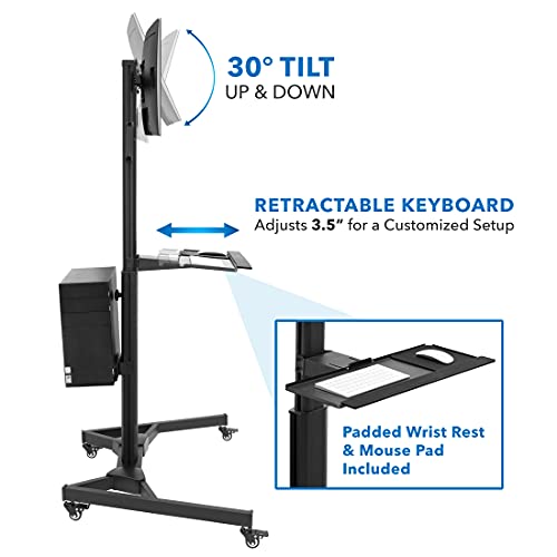 Mount-It! Dual Monitor Computer Cart – Mobile Standing Desk with Wheels, Rolling Workstation with Keyboard Tray, CPU Holder, and Adjustable Screen Mount for Office, Medical, or Warehouse - style: 2 Monitors