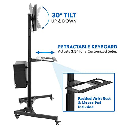 Mount-It! Dual Monitor Computer Cart – Mobile Standing Desk with Wheels, Rolling Workstation with Keyboard Tray, CPU Holder, and Adjustable Screen Mount for Office, Medical, or Warehouse - style: 2 Monitors