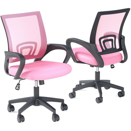 OS MOTOR Ergonomic Mid-Back Mesh Office Chair (Pink, 2 Pack) - color: Pink, size: Double Chairs