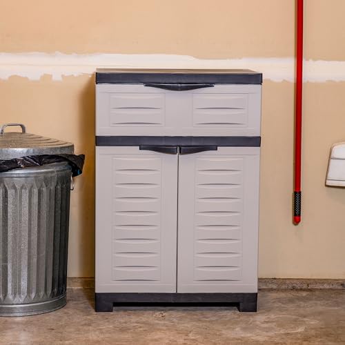 Sunnydaze 34.5" Garage Storage Cabinet with Adjustable Shelf, Gray - color: Grey, style: With Drawer - 34.5" H