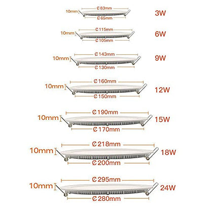 Dimmable 12W 6 inch Ultra-Thin Round LED Panel Light Ceiling, 850lm, 80W Incandescent Equivalent, 6500K Daylight White, LED Recessed Lighting for Home, Office, Commercial Lighting - color: White(6500K), size: 12W