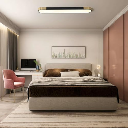 Qcyuui Kitchen Lighting Fixtures Ceiling,39.4 Inch Dimmable Modern Led Ceiling Light,Black and Gold Long Linear Ceiling Light Fixture for Office Bedroom Kitchen Hallway,(48W/3000-6500K) - color: Black and Gold/Dimm/48W/39.4IN, size: 39.4in