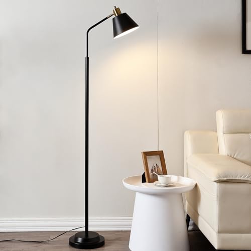 65.3" Floor Lamps for Living Room, Black Floor Lamp for Bedroom, Dual-Base Industrial Standing Lamp, Adjustable-Head Corner Lamp, Modern Tall Lamp, Living Room Light, Bulb Included, Black - color: Black